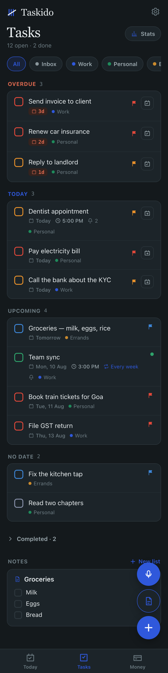Taskido tasks, notes and lists